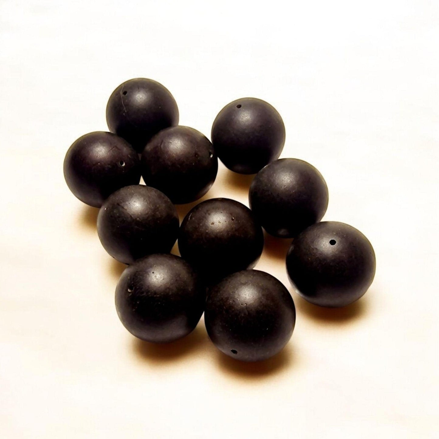 RAW Baltic amber beads Black color / Loose amber beads with hole / Beads size 19mm / Round shape pressed