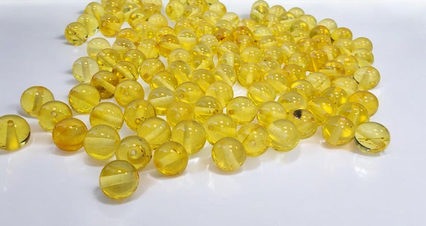 Polished Lemon Baltic Amber Beads: Round Jewelry Supplies (7-7.5mm, 10pcs)