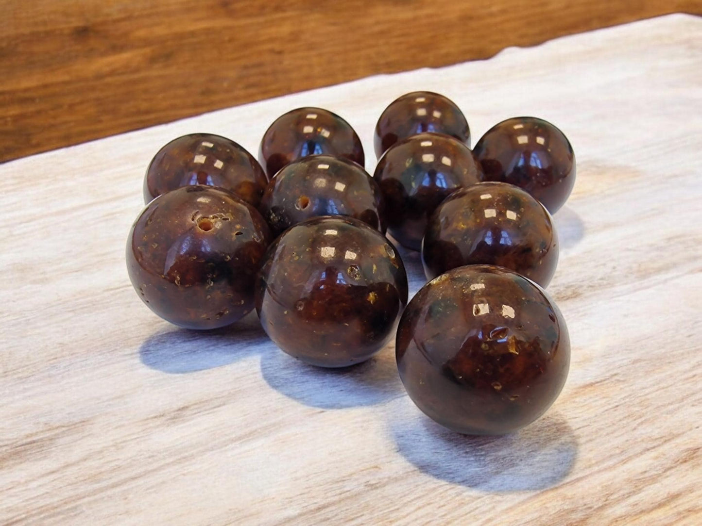 Polished Dark Baltic Amber Beads: Round Pressed Loose Beads (21-21.5mm)