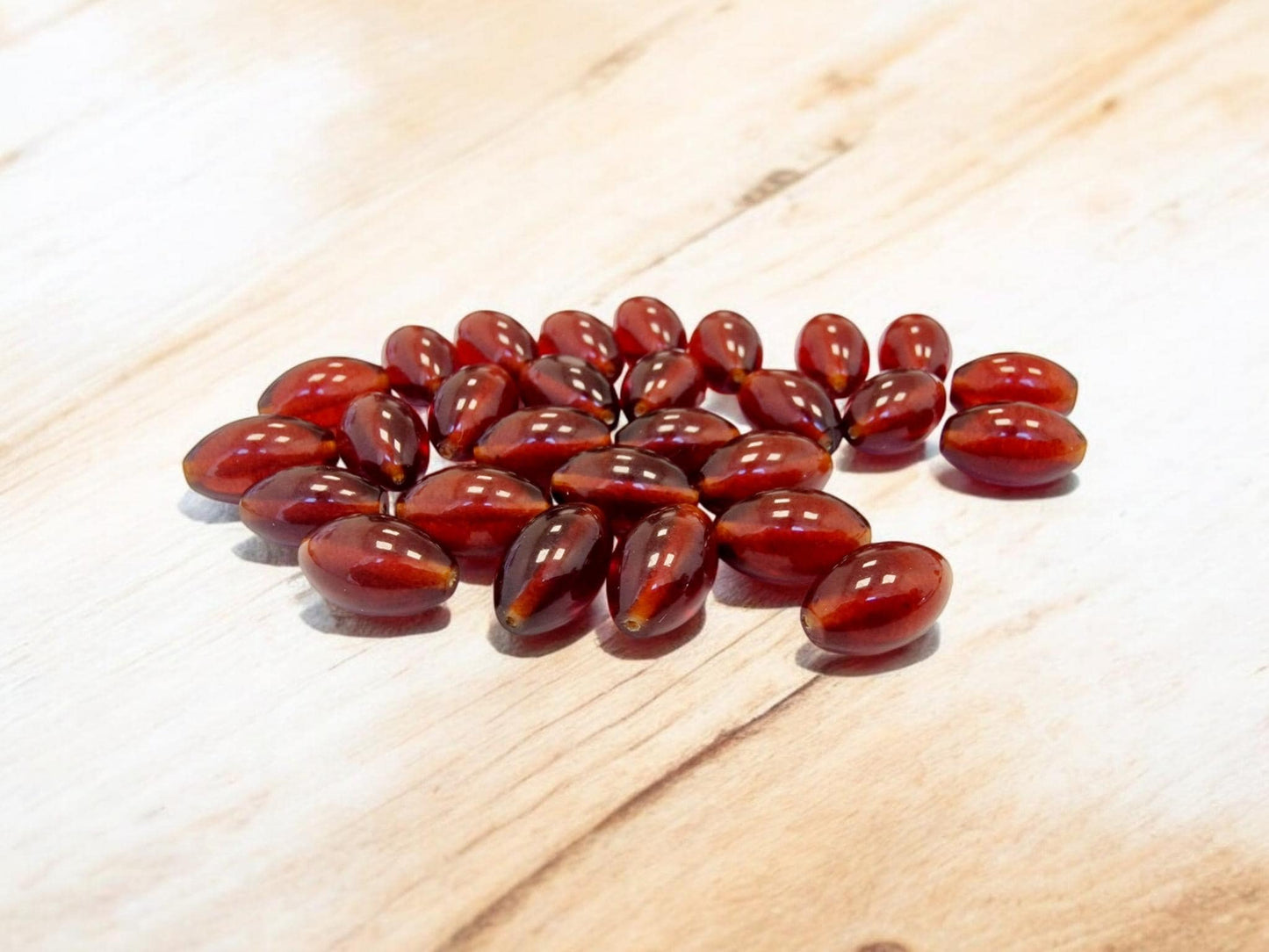 Polished Cognac Baltic Amber Olive Beads: 5pcs, 9-14.5mm