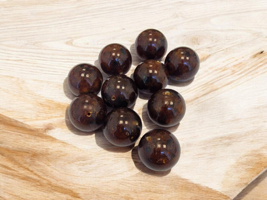 Polished Dark Baltic Amber Beads: Round Pressed Loose Beads (21-21.5mm)