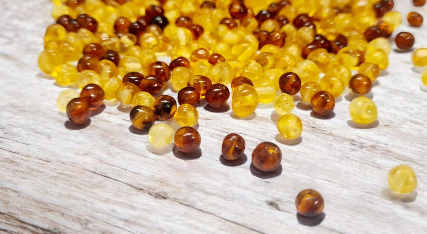 Polished Baltic Amber Beads: Lemon Cognac Baroque Gemstones (5-6mm)