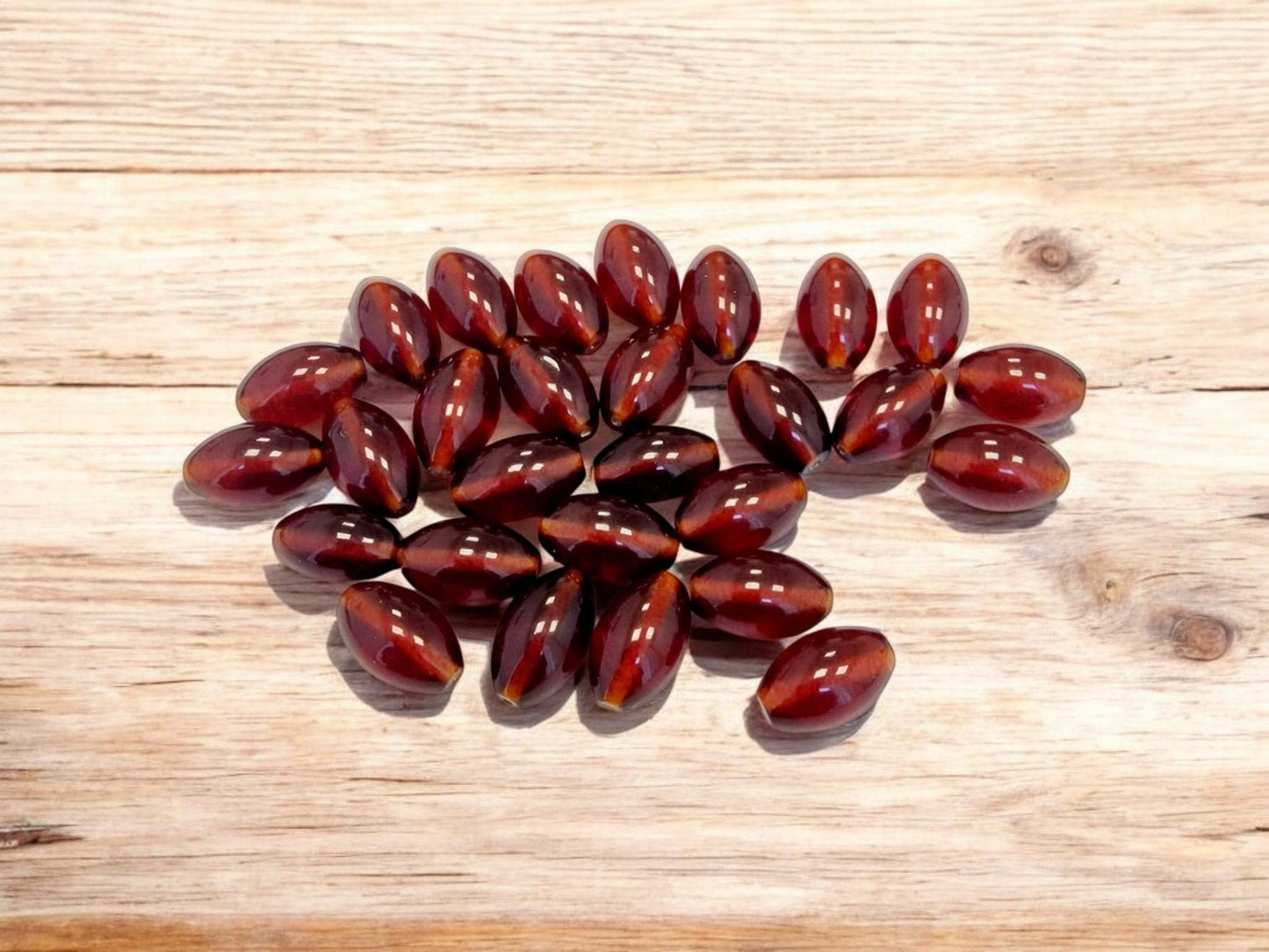 Polished Cognac Baltic Amber Olive Beads: 5pcs, 9-14.5mm