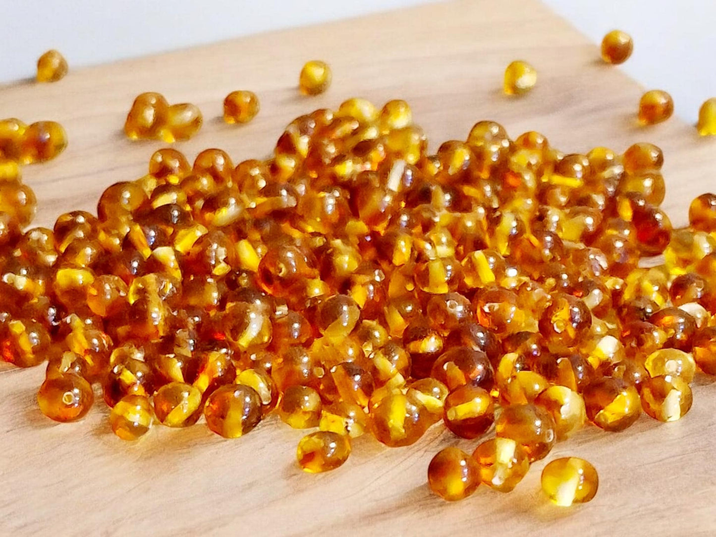 Polished Baltic Amber Beads: Honey Baroque Gemstones (5-6mm)