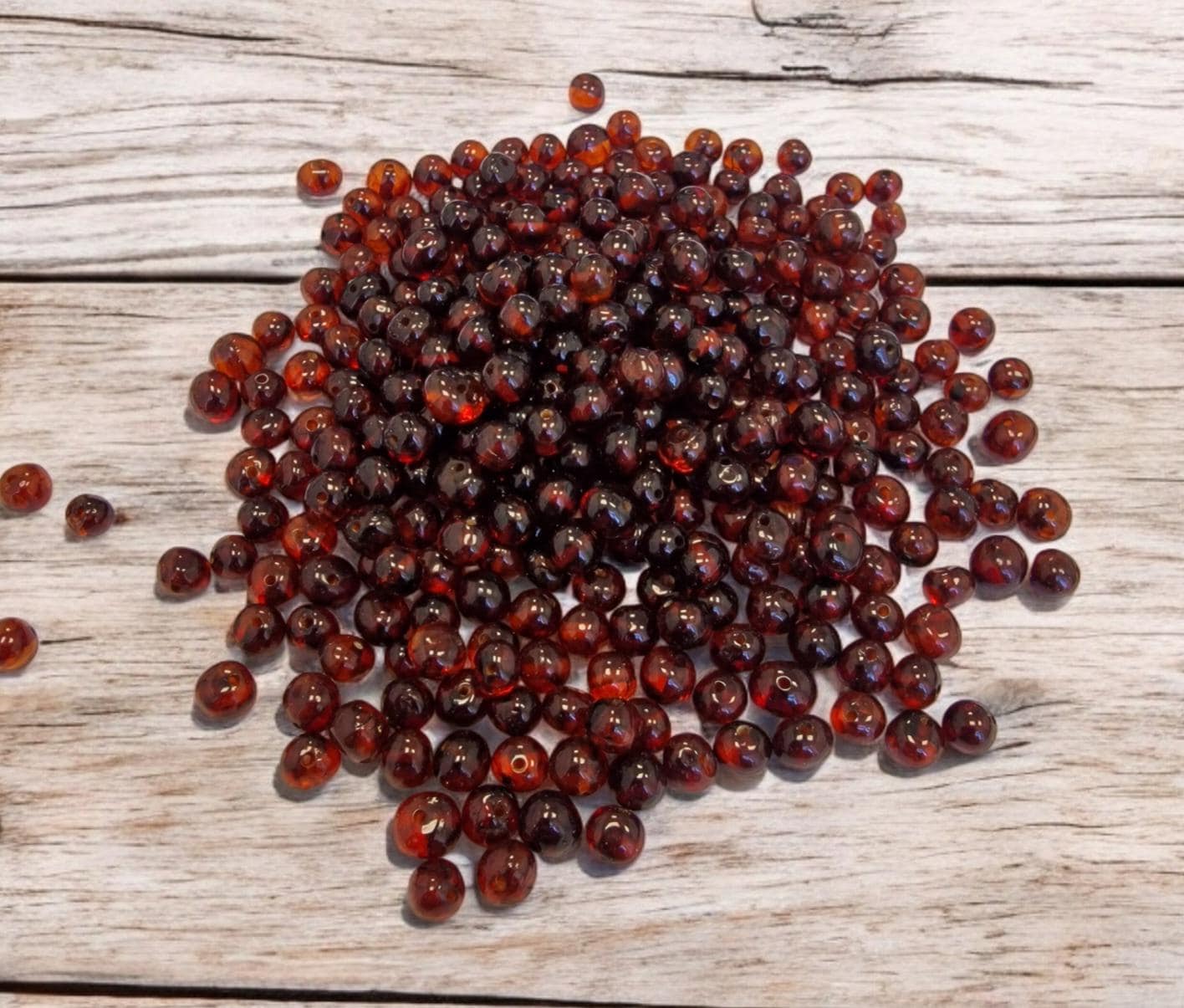 Polished Baltic Amber Beads: Dark Cognac Baroque Gemstones (5-6mm)