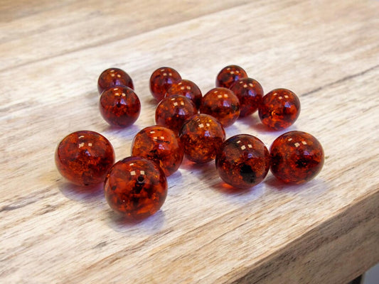 Polished Cognac Baltic Amber Beads: Round Pressed Gemstone (14.5-15mm)