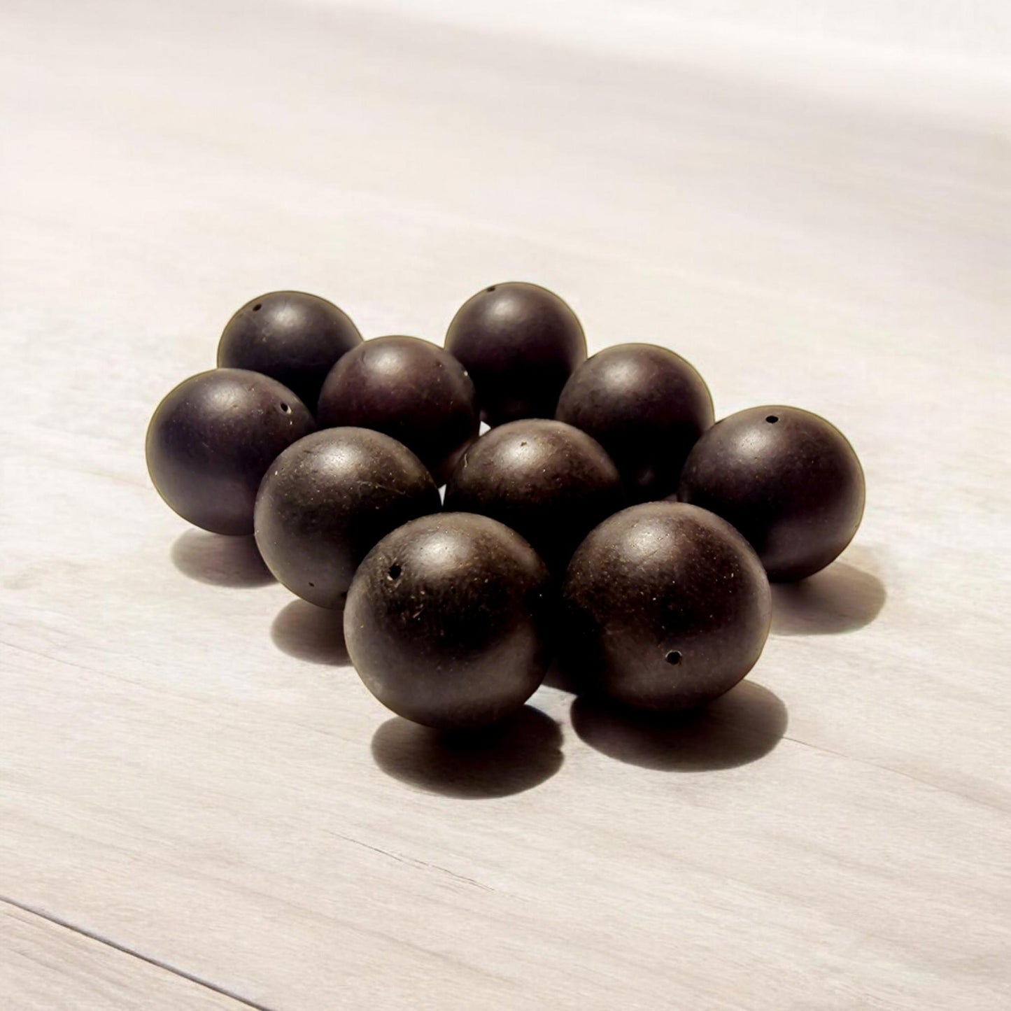 Raw Black Baltic Amber Beads: Round Pressed Loose Beads (18-21mm)