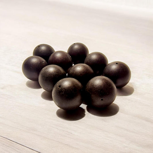 Raw Black Baltic Amber Beads: Round Pressed Loose Beads (18-21mm)