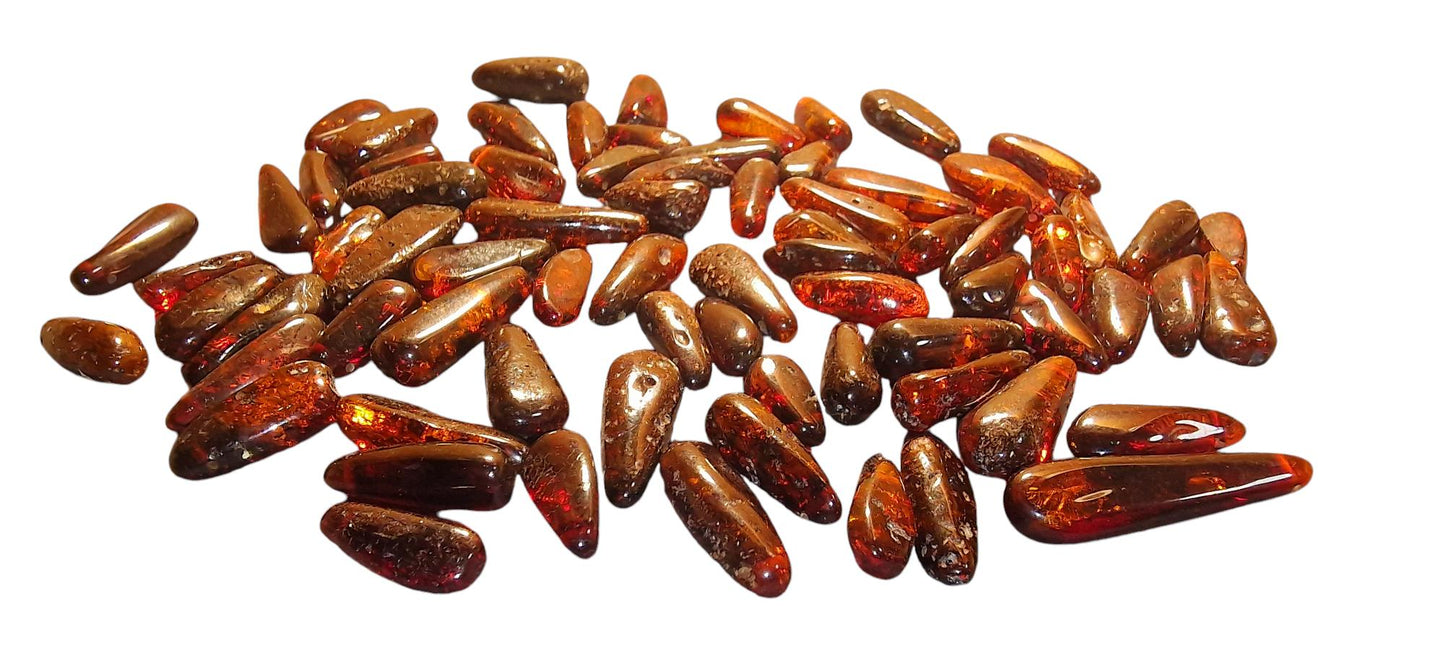 Polished Baltic Amber Beads: Dark Cognac Olive Shape, 70pcs
