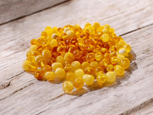Baltic Amber Beads: Yolk-Honey-Lemon Baroque Style (40pcs, 6-7mm)